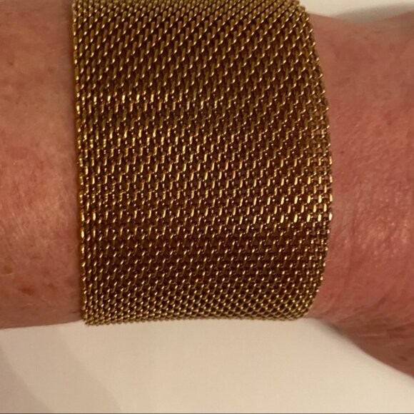 VINTAGE ERICKSON BEAMON BRACELET WIDE GOLD TONE MESH BELT BUCKLE LOOK 7” - 7.5” - Picture 7 of 16